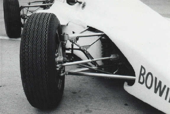 close-up detail of original Bowin P6 front suspension